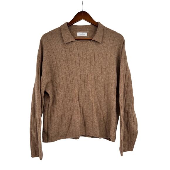 Naadam 100% cashmere brown tan pullover collared sweater women's size medium - Picture 1 of 6